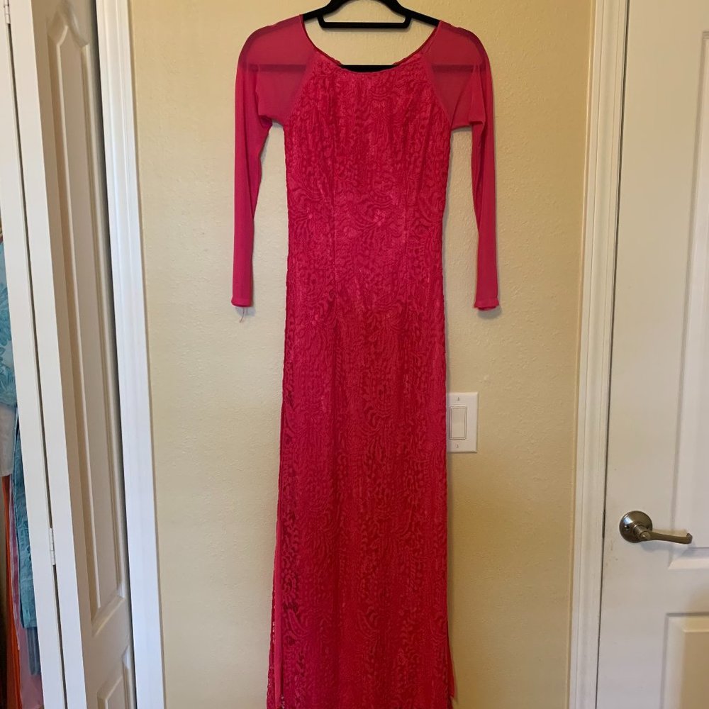 Dark Pink Lace Traditional Vietnamese Long Dress Ao Dai Size S Like New